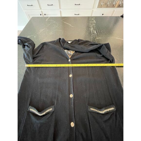 Susan Graver black and silky leopard cardigan with chain detail MED - Picture 7 of 11
